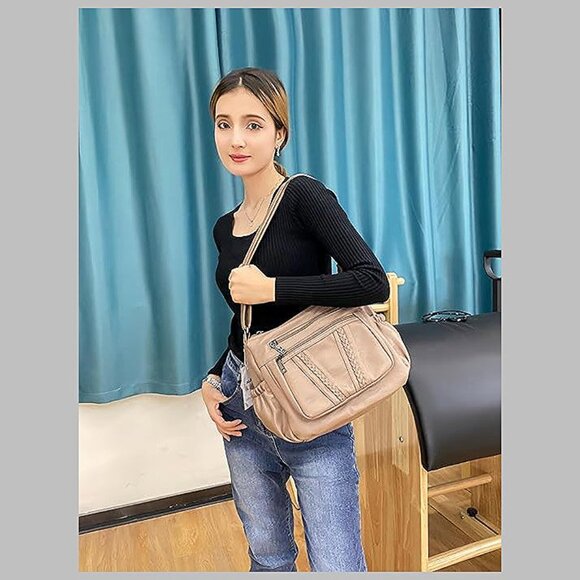 Crossbody Bags For Women Pocketbooks Soft PU Leather Purses Light Brown - Picture 4 of 6